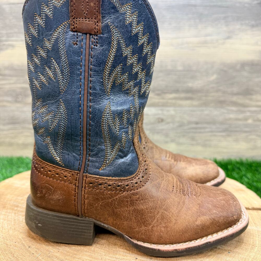 Ariat Youth - Size 10.5 - Brown / Blue Square Toe  Cowboy Boots 10021591 - Picture 5 of 10